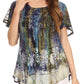 Sakkas Celia Marble Batik Short Sleeve Blouse/Top with Embroidery and Crochet