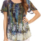 Sakkas Celia Marble Batik Short Sleeve Blouse/Top with Embroidery and Crochet