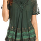 Sakkas Diane Short Sleeve Slim Top Blouse with Sequin Embroidery & Golden Print