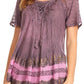Sakkas Diane Short Sleeve Slim Top Blouse with Sequin Embroidery & Golden Print