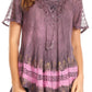 Sakkas Diane Short Sleeve Slim Top Blouse with Sequin Embroidery & Golden Print