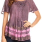 Sakkas Diane Short Sleeve Slim Top Blouse with Sequin Embroidery & Golden Print