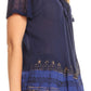 Sakkas Diane Short Sleeve Slim Top Blouse with Sequin Embroidery & Golden Print