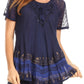 Sakkas Diane Short Sleeve Slim Top Blouse with Sequin Embroidery & Golden Print