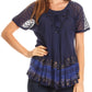 Sakkas Diane Short Sleeve Slim Top Blouse with Sequin Embroidery & Golden Print