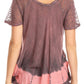 Sakkas Diane Short Sleeve Slim Top Blouse with Sequin Embroidery & Golden Print