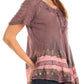 Sakkas Diane Short Sleeve Slim Top Blouse with Sequin Embroidery & Golden Print