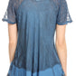 Sakkas Diane Short Sleeve Slim Top Blouse with Sequin Embroidery & Golden Print