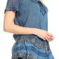 Sakkas Diane Short Sleeve Slim Top Blouse with Sequin Embroidery & Golden Print