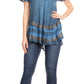 Sakkas Diane Short Sleeve Slim Top Blouse with Sequin Embroidery & Golden Print