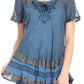 Sakkas Diane Short Sleeve Slim Top Blouse with Sequin Embroidery & Golden Print