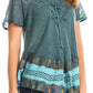 Sakkas Diane Short Sleeve Slim Top Blouse with Sequin Embroidery & Golden Print