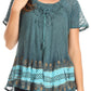 Sakkas Diane Short Sleeve Slim Top Blouse with Sequin Embroidery & Golden Print