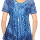 Sakkas Mira Tie Dye Two Tone Sheer Cap Sleeve Relaxed Fit Embellished Tunic Top