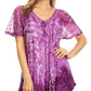 Sakkas Mira Tie Dye Two Tone Sheer Cap Sleeve Relaxed Fit Embellished Tunic Top