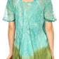Sakkas Mira Tie Dye Two Tone Sheer Cap Sleeve Relaxed Fit Embellished Tunic Top