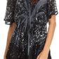 Sakkas Mira Tie Dye Two Tone Sheer Cap Sleeve Relaxed Fit Embellished Tunic Top