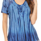 Sakkas Siri Ombre Tie Dye Embroidered Sheer Cap Sleeve Relaxed Fit Tunic Top