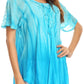 Sakkas Siri Ombre Tie Dye Embroidered Sheer Cap Sleeve Relaxed Fit Tunic Top