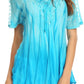 Sakkas Siri Ombre Tie Dye Embroidered Sheer Cap Sleeve Relaxed Fit Tunic Top