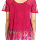 Sakkas Clarice Petite Raglan Lace Up Tie Dye Blouse with Embroidery and Sequins