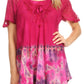 Sakkas Clarice Petite Raglan Lace Up Tie Dye Blouse with Embroidery and Sequins
