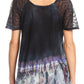 Sakkas Clarice Petite Raglan Lace Up Tie Dye Blouse with Embroidery and Sequins