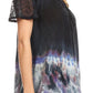 Sakkas Clarice Petite Raglan Lace Up Tie Dye Blouse with Embroidery and Sequins
