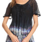Sakkas Clarice Petite Raglan Lace Up Tie Dye Blouse with Embroidery and Sequins