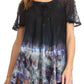 Sakkas Clarice Petite Raglan Lace Up Tie Dye Blouse with Embroidery and Sequins