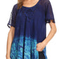 Sakkas Clarice Petite Raglan Lace Up Tie Dye Blouse with Embroidery and Sequins