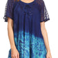 Sakkas Clarice Petite Raglan Lace Up Tie Dye Blouse with Embroidery and Sequins