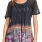 Sakkas Clarice Petite Raglan Lace Up Tie Dye Blouse with Embroidery and Sequins