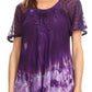 Sakkas Clarice Petite Raglan Lace Up Tie Dye Blouse with Embroidery and Sequins