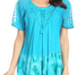 Sakkas Clarice Petite Raglan Lace Up Tie Dye Blouse with Embroidery and Sequins