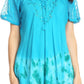 Sakkas Clarice Petite Raglan Lace Up Tie Dye Blouse with Embroidery and Sequins