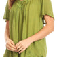 Sakkas Emma Crinkle V-neck Short Sleeve Top Blouse with Embroidery and Sequin