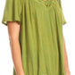 Sakkas Emma Crinkle V-neck Short Sleeve Top Blouse with Embroidery and Sequin