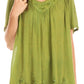 Sakkas Emma Crinkle V-neck Short Sleeve Top Blouse with Embroidery and Sequin