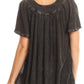 Sakkas Emma Crinkle V-neck Short Sleeve Top Blouse with Embroidery and Sequin