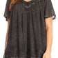 Sakkas Emma Crinkle V-neck Short Sleeve Top Blouse with Embroidery and Sequin