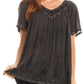 Sakkas Emma Crinkle V-neck Short Sleeve Top Blouse with Embroidery and Sequin