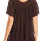 Sakkas Emma Crinkle V-neck Short Sleeve Top Blouse with Embroidery and Sequin