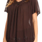 Sakkas Emma Crinkle V-neck Short Sleeve Top Blouse with Embroidery and Sequin