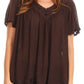 Sakkas Emma Crinkle V-neck Short Sleeve Top Blouse with Embroidery and Sequin