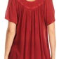 Sakkas Emma Crinkle V-neck Short Sleeve Top Blouse with Embroidery and Sequin