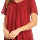 Sakkas Emma Crinkle V-neck Short Sleeve Top Blouse with Embroidery and Sequin