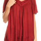 Sakkas Emma Crinkle V-neck Short Sleeve Top Blouse with Embroidery and Sequin