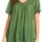 Sakkas Emma Crinkle V-neck Short Sleeve Top Blouse with Embroidery and Sequin