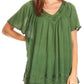 Sakkas Emma Crinkle V-neck Short Sleeve Top Blouse with Embroidery and Sequin
